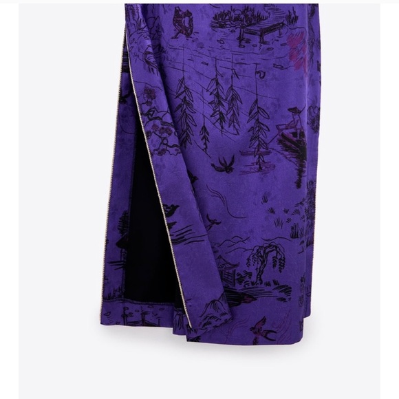 NWT ZARA Piped Printed Pencil Skirt Purple S - Picture 6 of 6